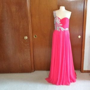 *Kasey J coral chiffon crystal beaded gown 10